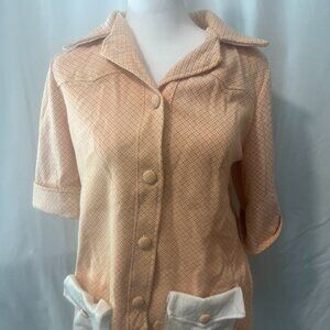 Vintage Womens Dress Orvercoat Pockets Orange White Size S